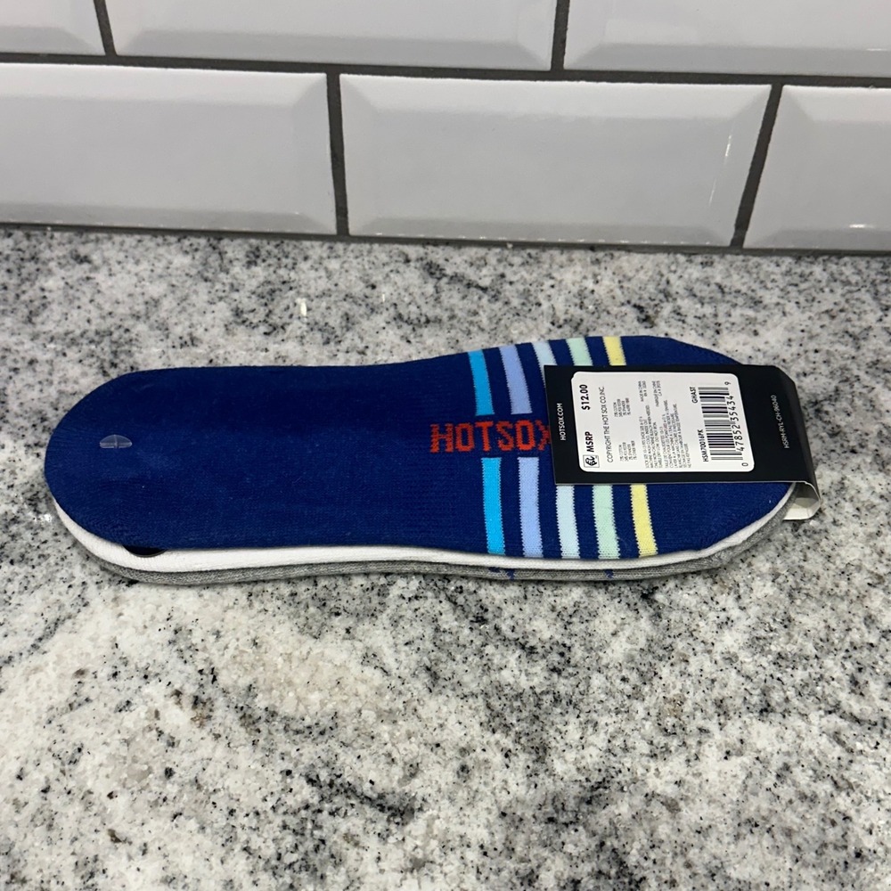 Hot Sox Mens 10-13 Liner Socks Blue Grey 3-Pack Stars Stripes Wicking No Show